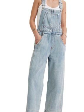 Light Wash Denim Women's Overalls - Relaxed Wide Leg